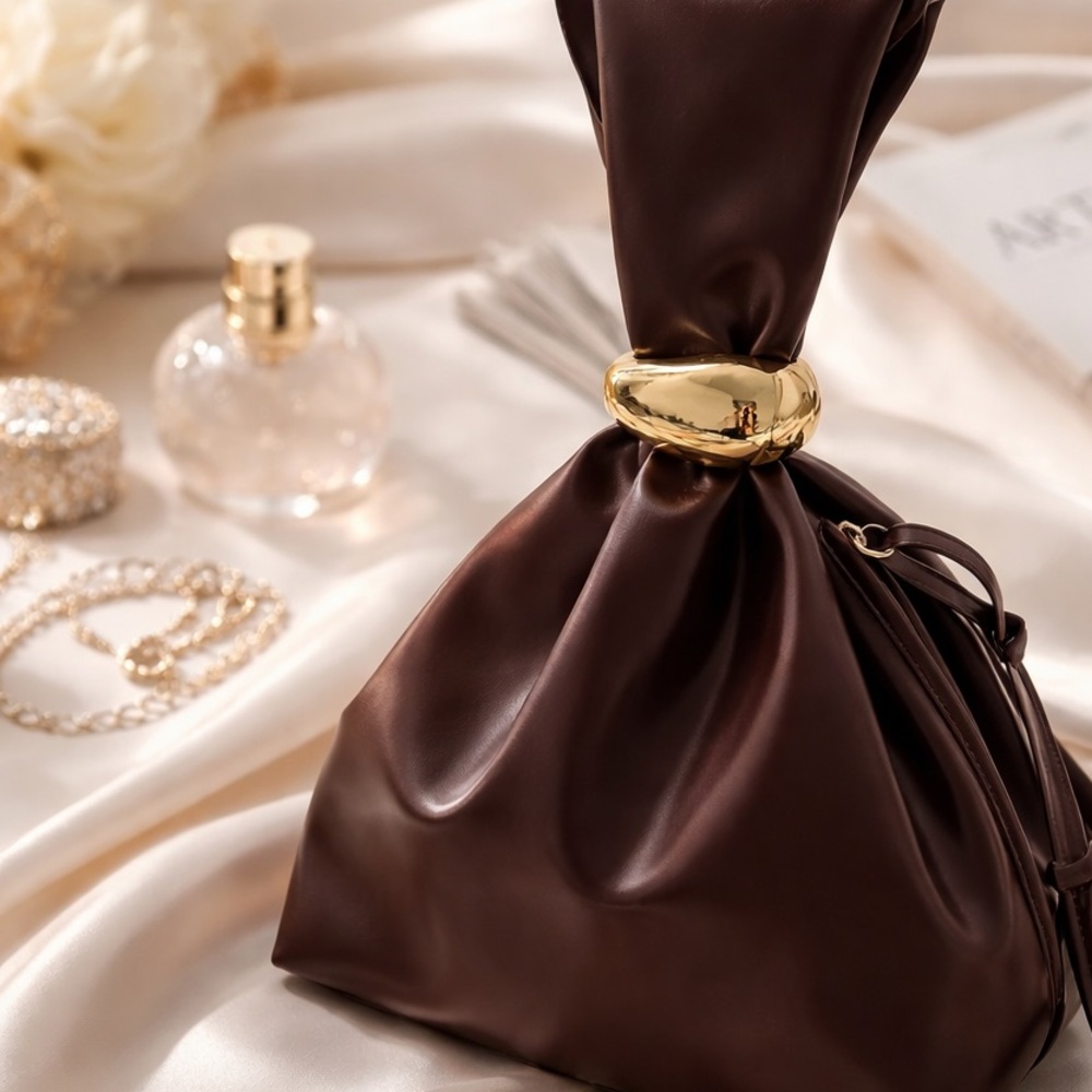 Elegant Burgundy Leather Bag with Gold Accent